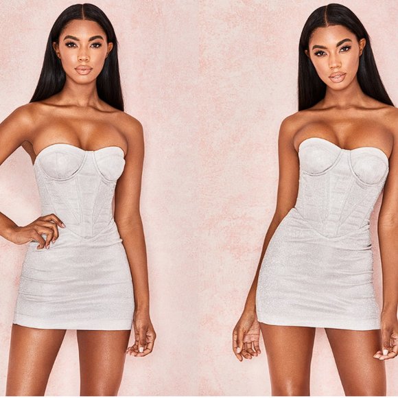 House of CB 'Eevi' Silver Sparkle Corset Dress - Picture 6 of 17